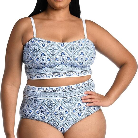 LA BLANCA Pink Tummy Control Moderate Coverage High Waisted Swimsuit Bottom 18W - Picture 4 of 12